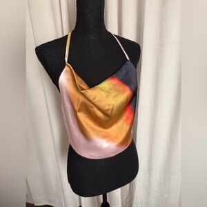 MICAS Ombre Print Satin Tie Up Zipper Cami Top - US M